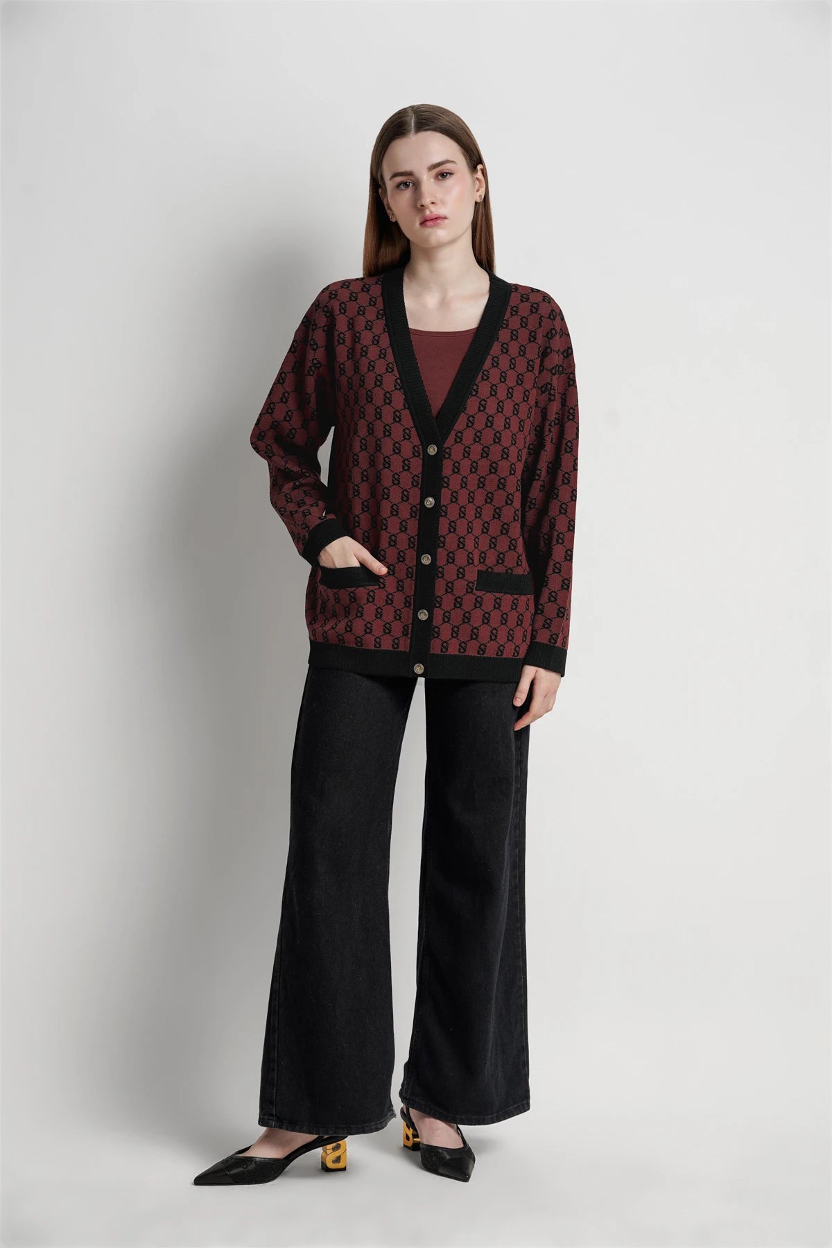 Signature Monogram Cardigan - Bricks