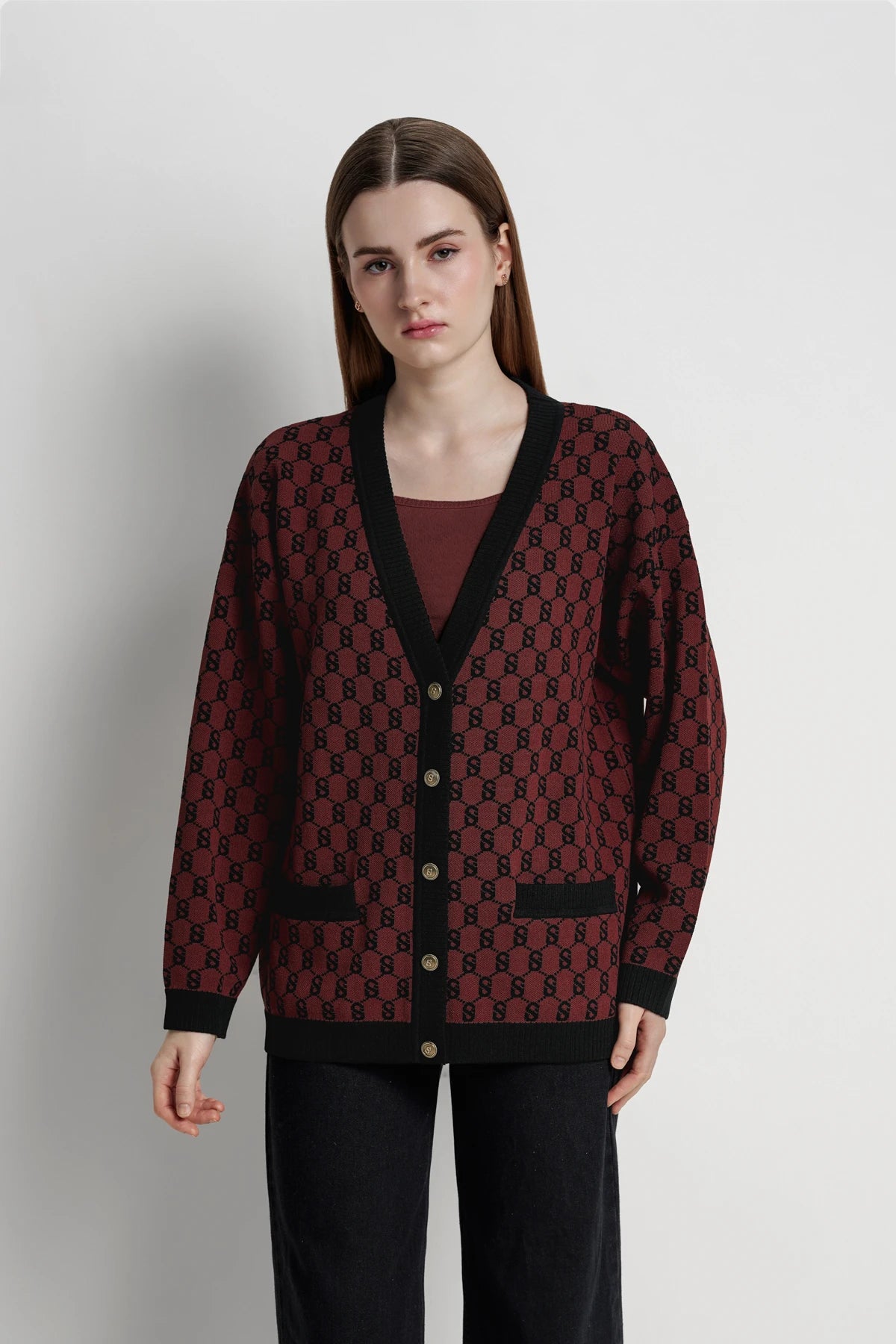 Signature Monogram Cardigan - Bricks