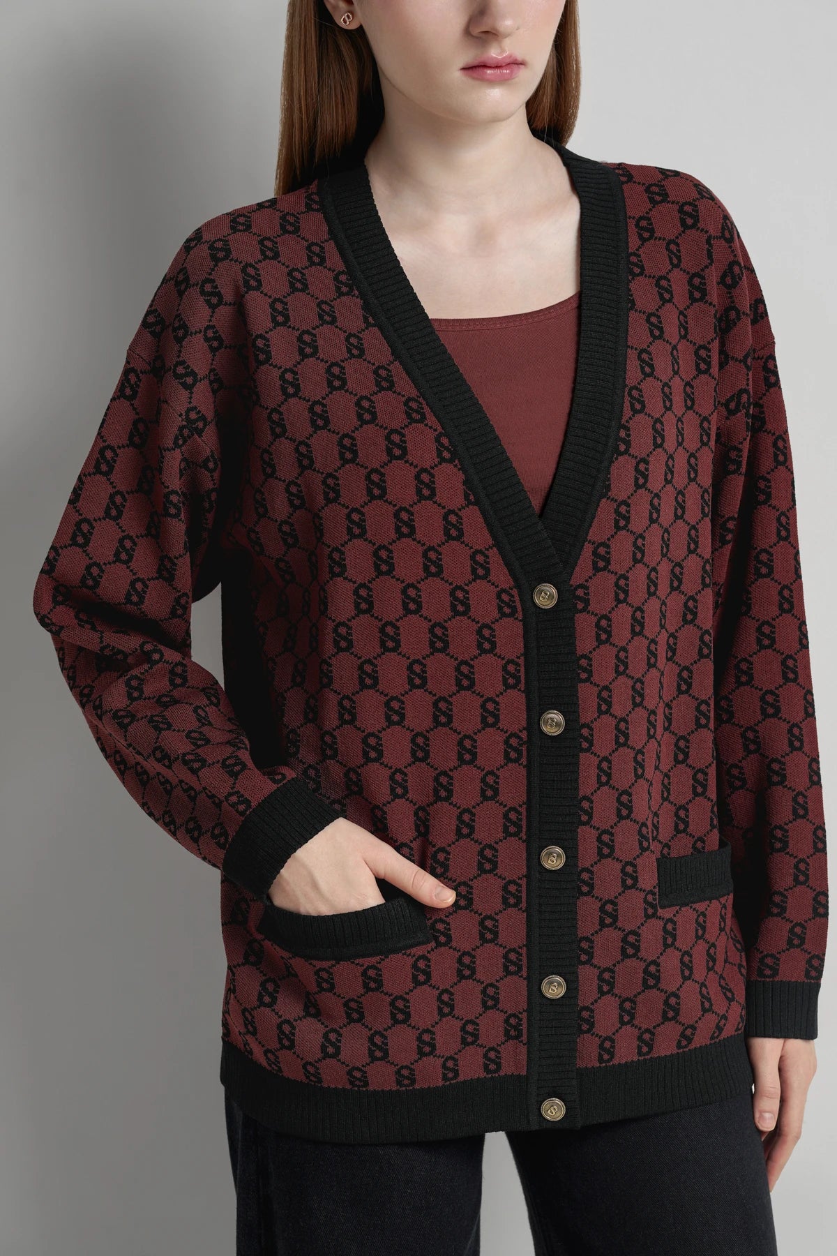 Signature Monogram Cardigan - Bricks