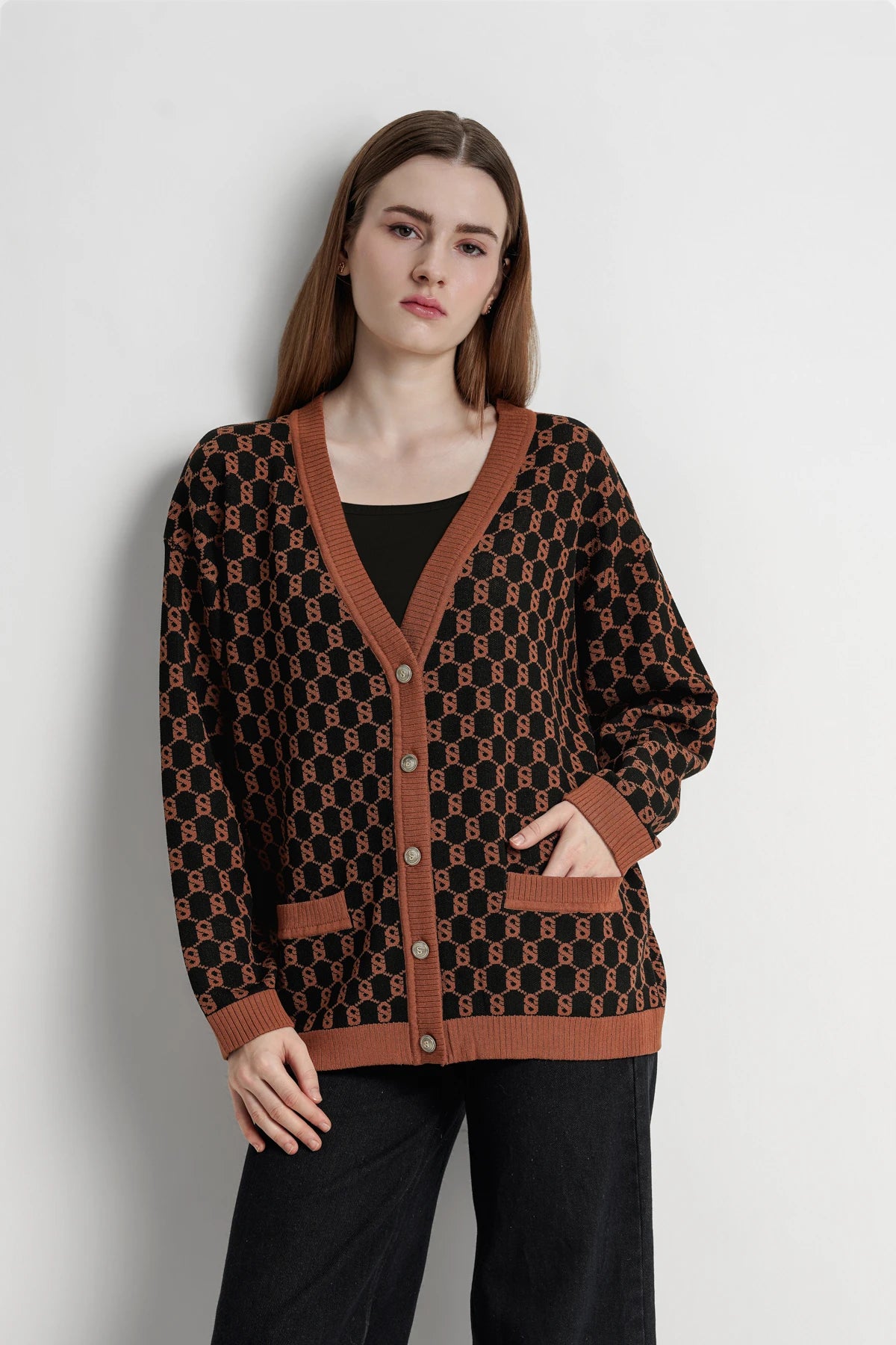 Signature Monogram Cardigan - Brown Sugar