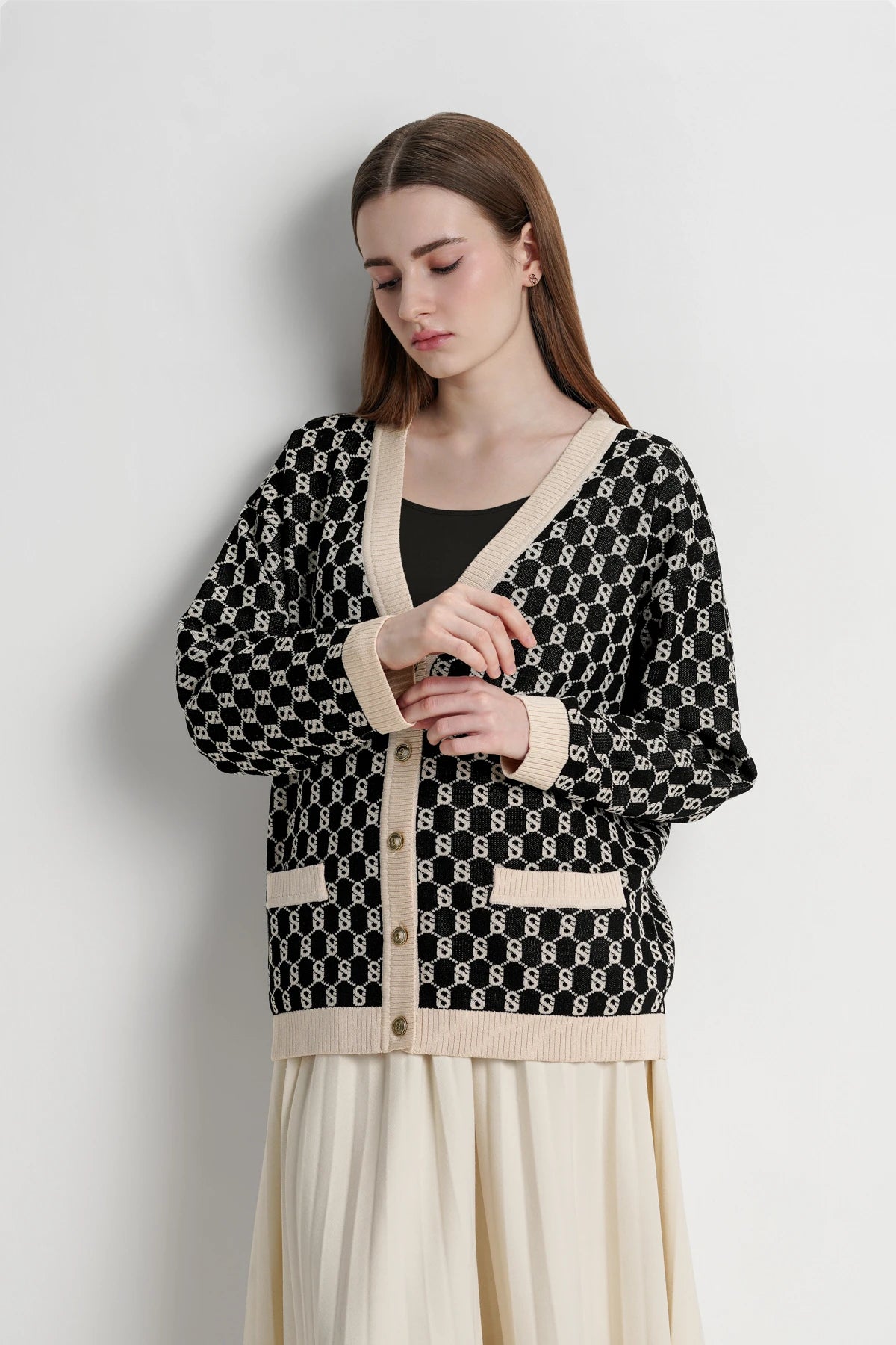 Signature Monogram Cardigan - Caviar