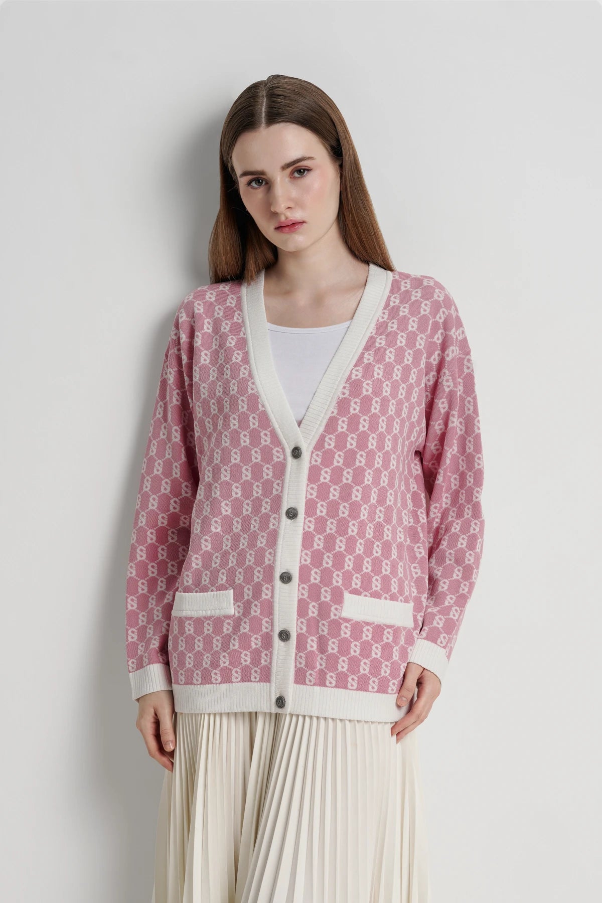 Signature Monogram Cardigan - Macaron