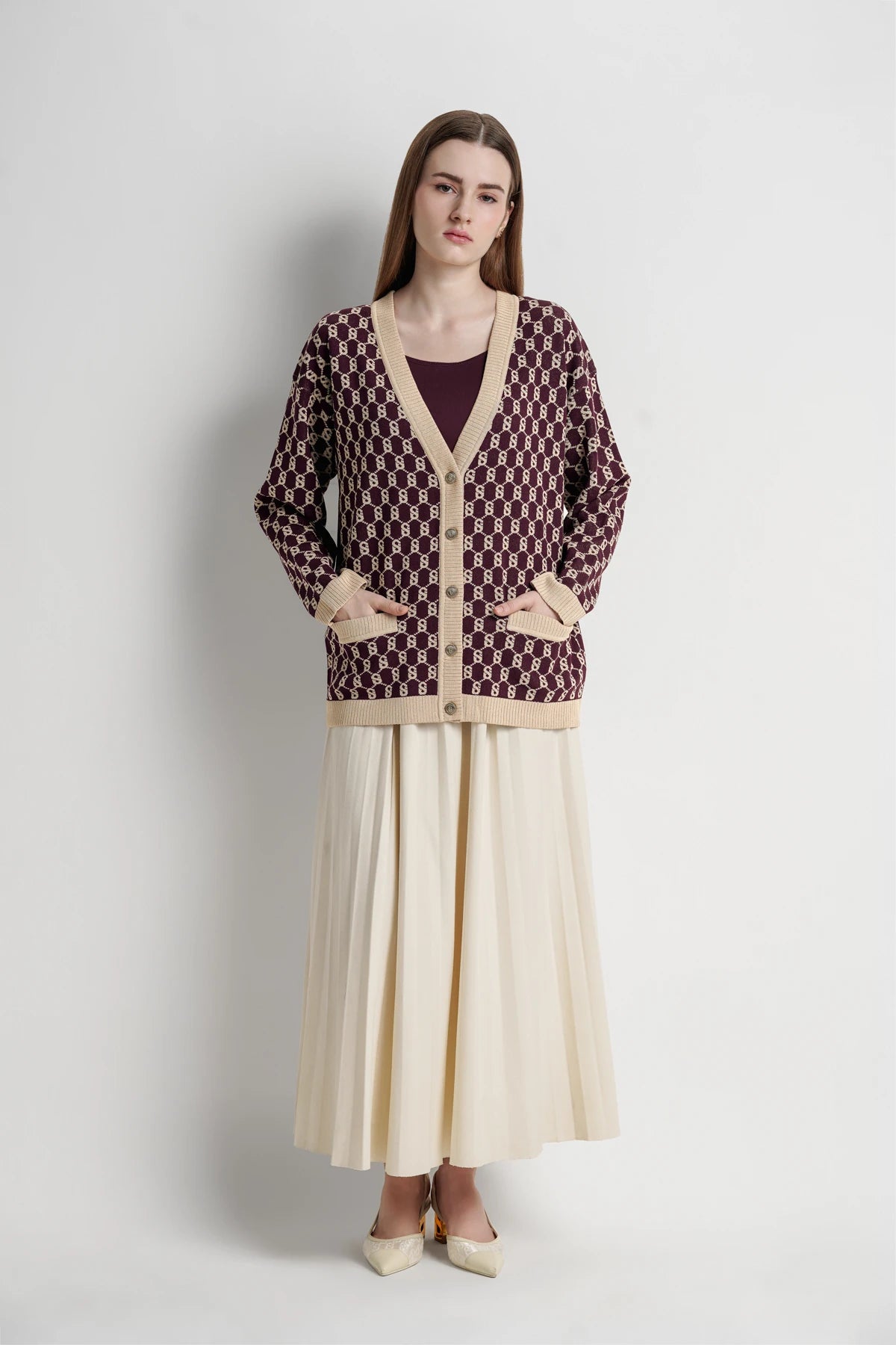Signature Monogram Cardigan - Dark Plum