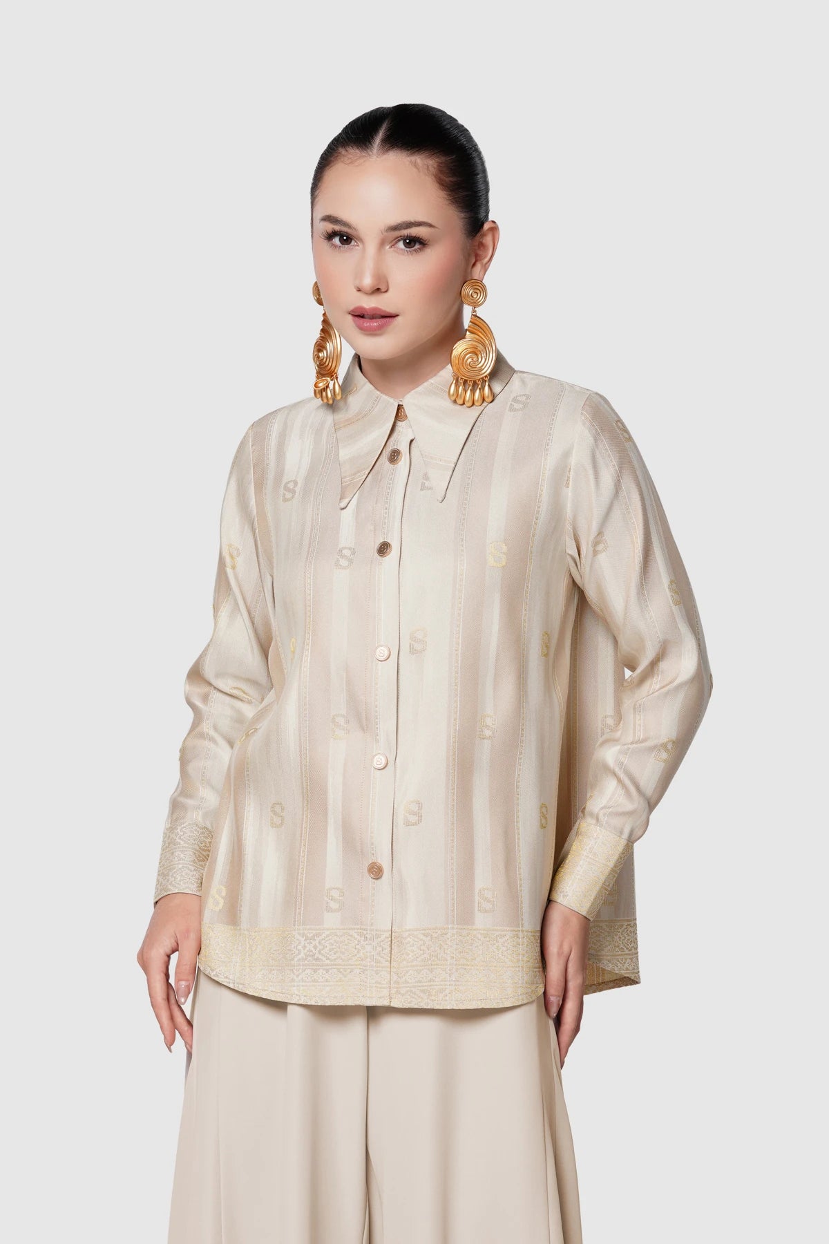 Songket Basic Shirt - Cream