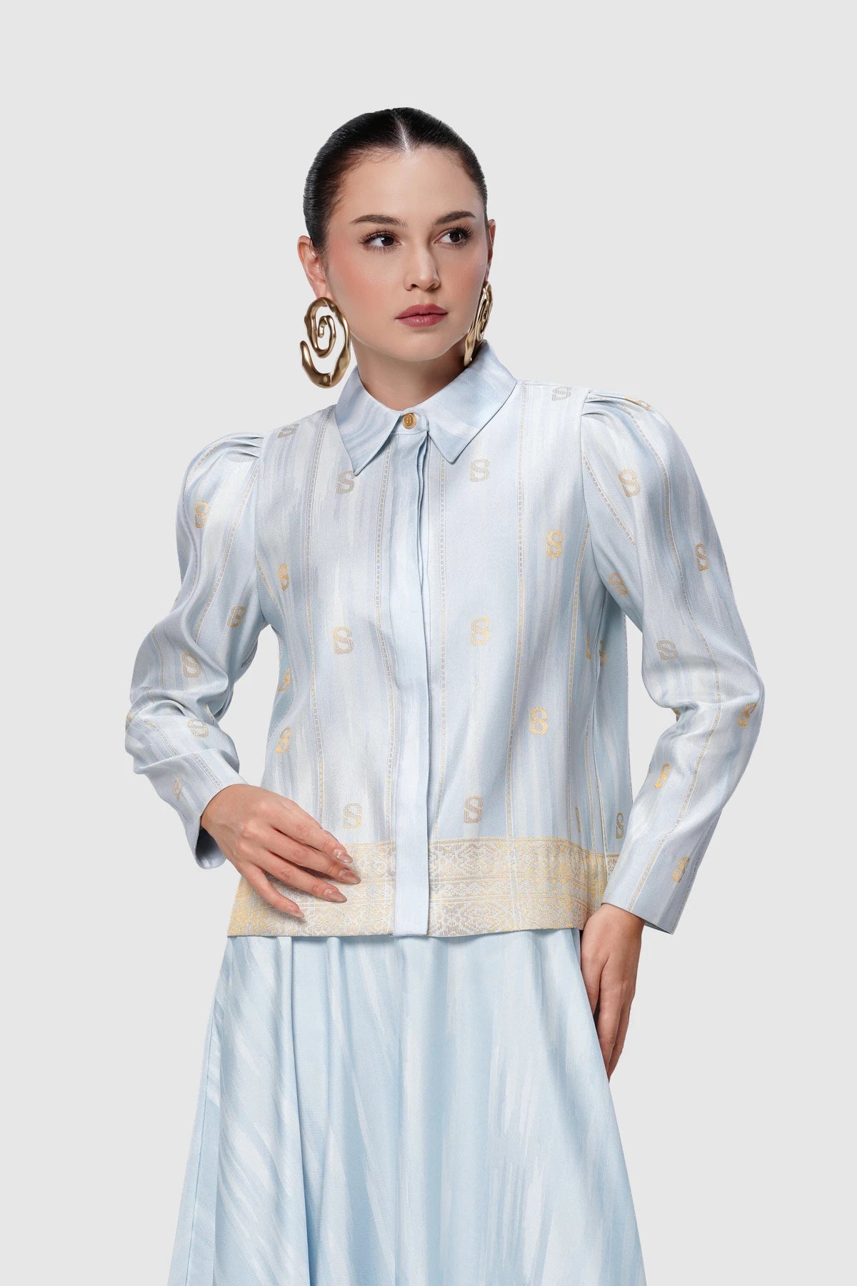 Songket Crop Shirt - Blue
