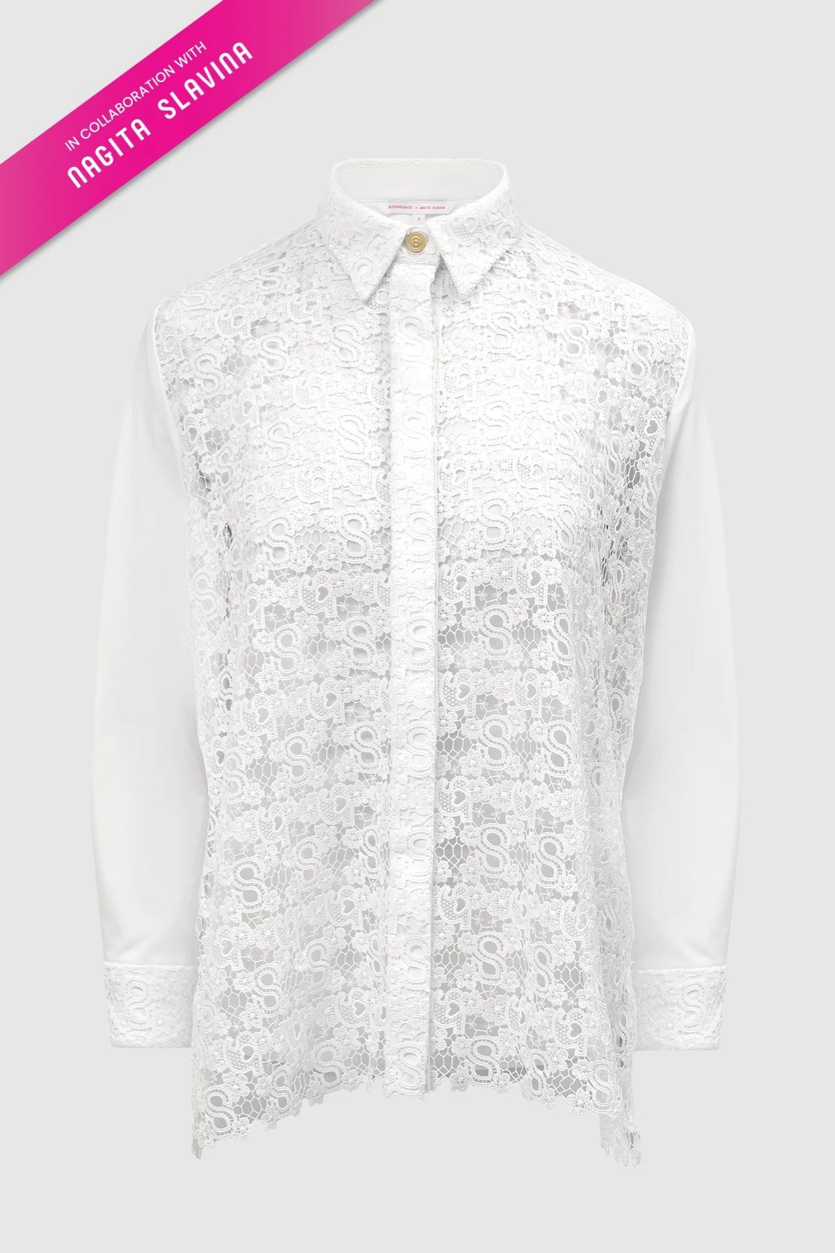 nagita embroidery mix fabric shirt in white by buttonscarves x nagita slavina