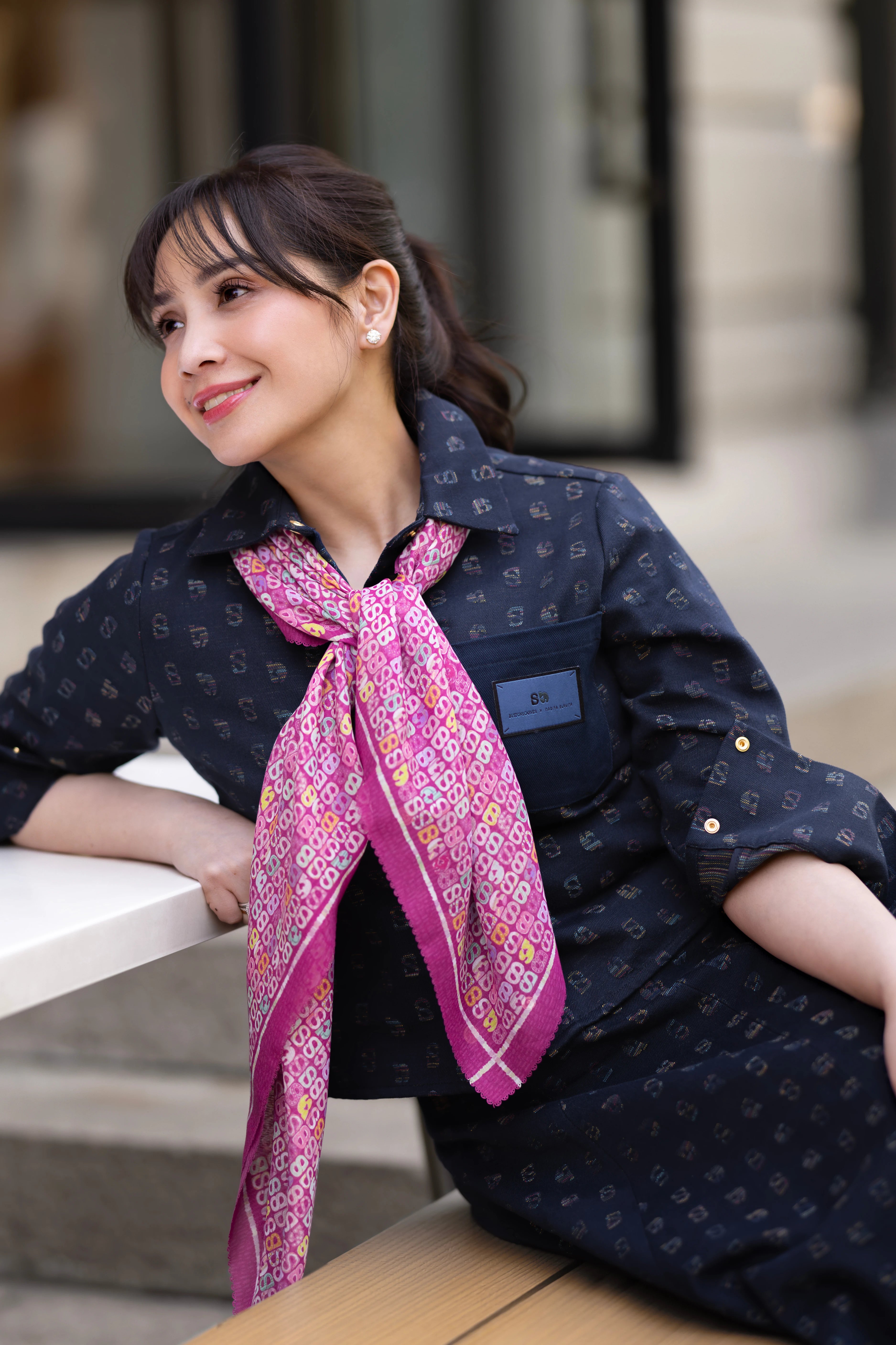 Nagita Denim Crop Shirt - Navy