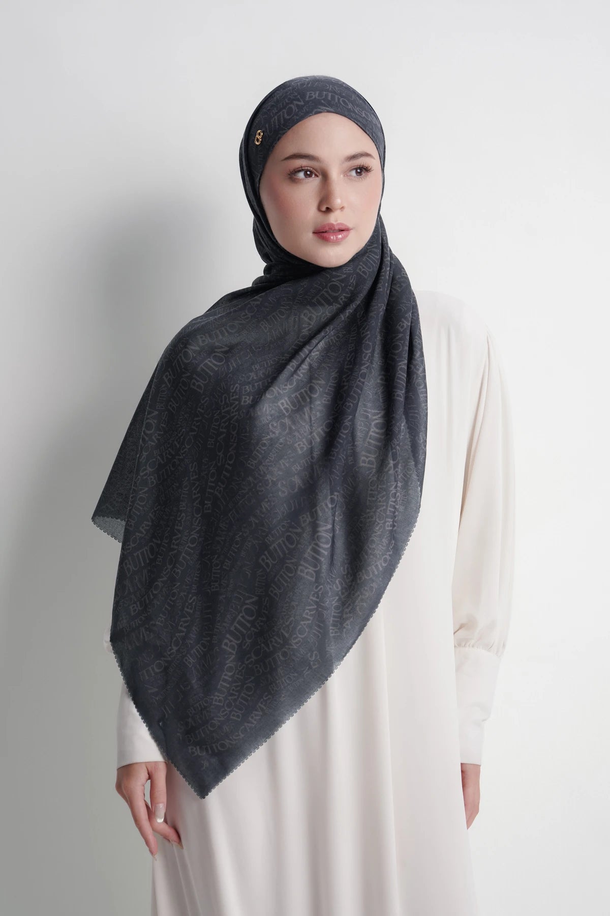 Waves Monogram Tie Back Shawl - Black Sea