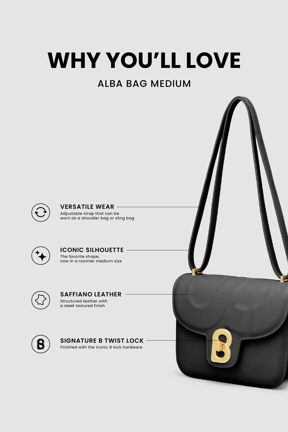 Detail tas shoulder Buttonscarves Alba Bag Medium warna hitam