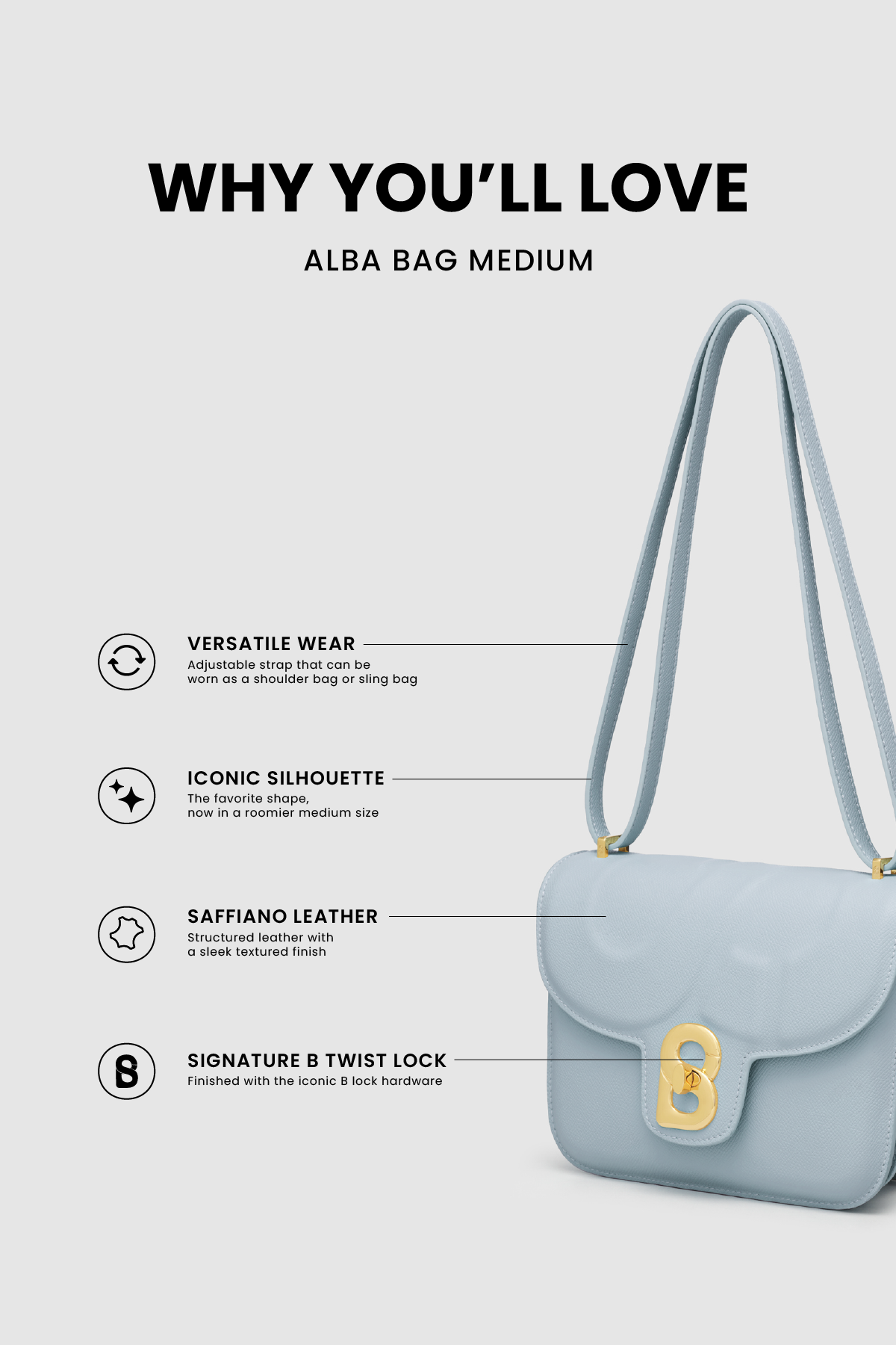 Detail tas shoulder Buttonscarves Alba Bag Medium warna biru