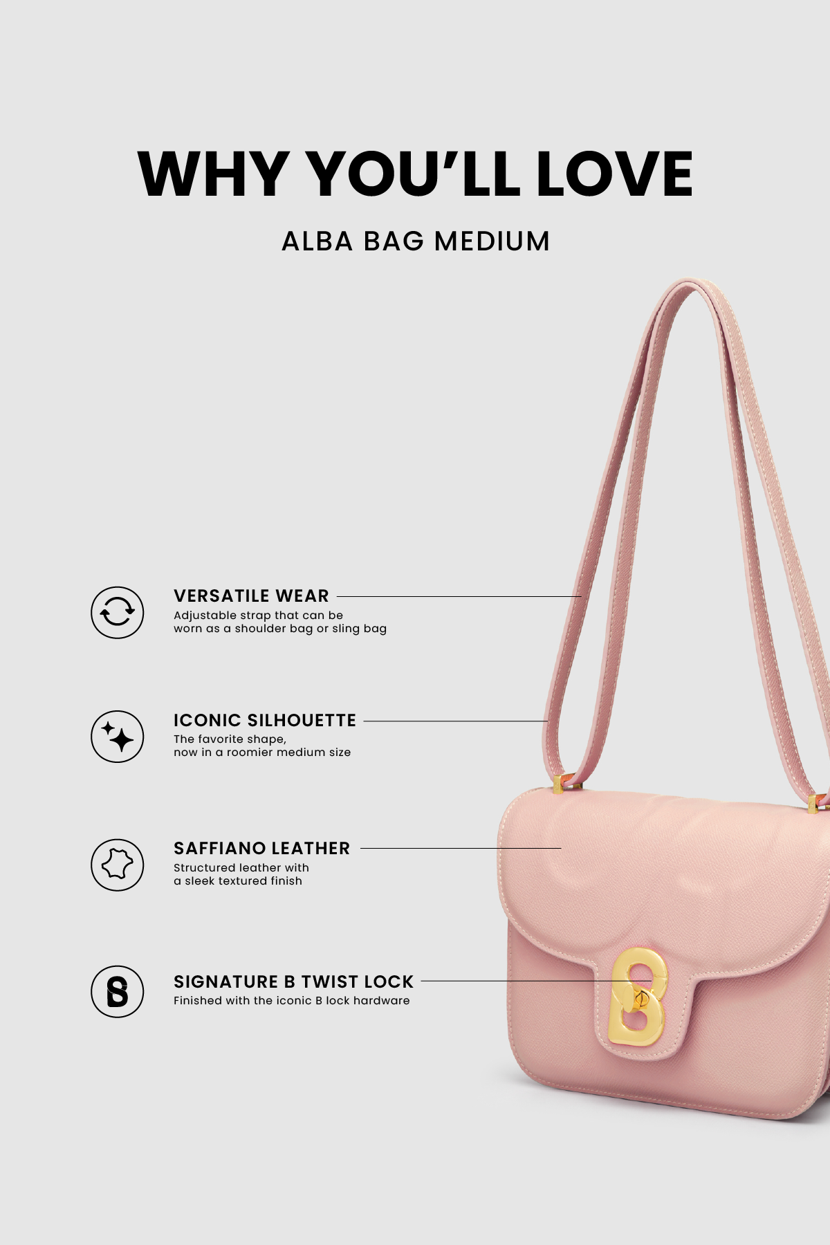 Detail tas shoulder Buttonscarves Alba Bag Medium warna dusty pink