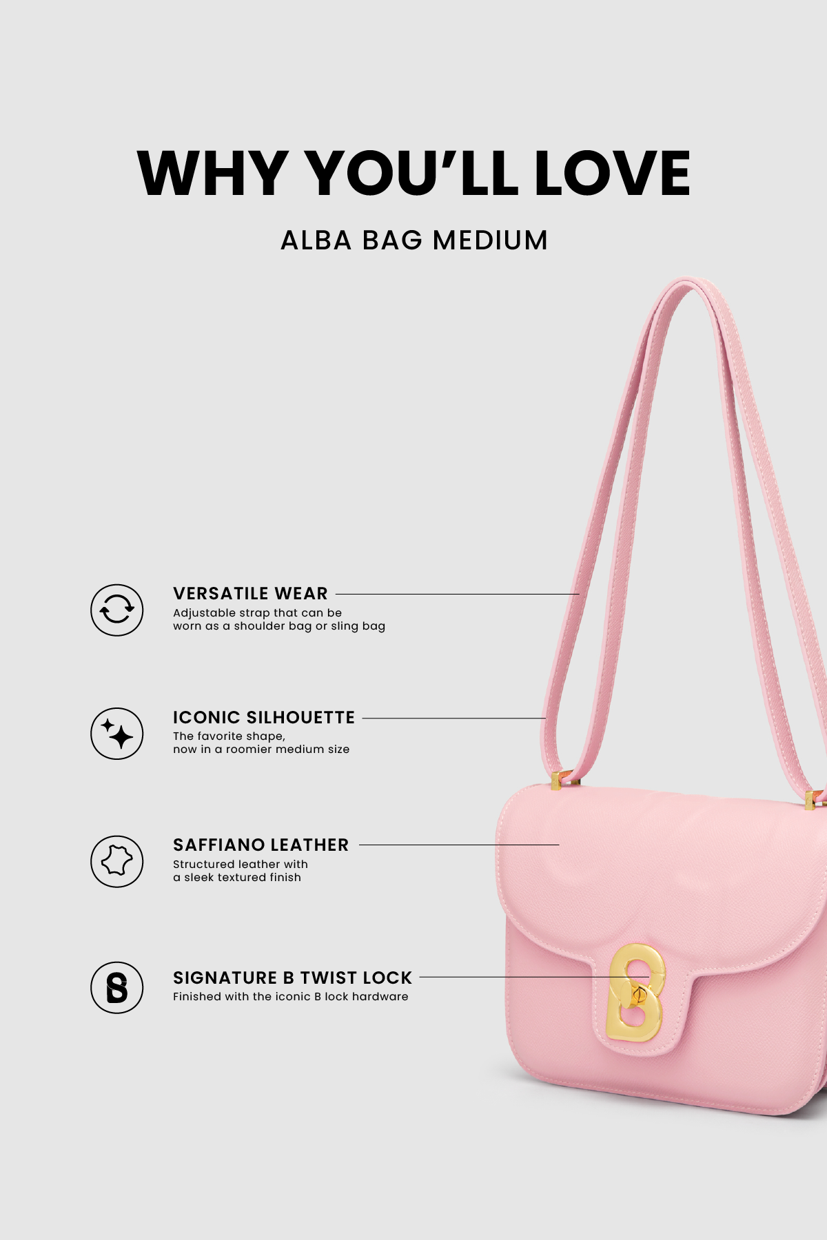 Detail tas shoulder Buttonscarves Alba Bag Medium warna pink 