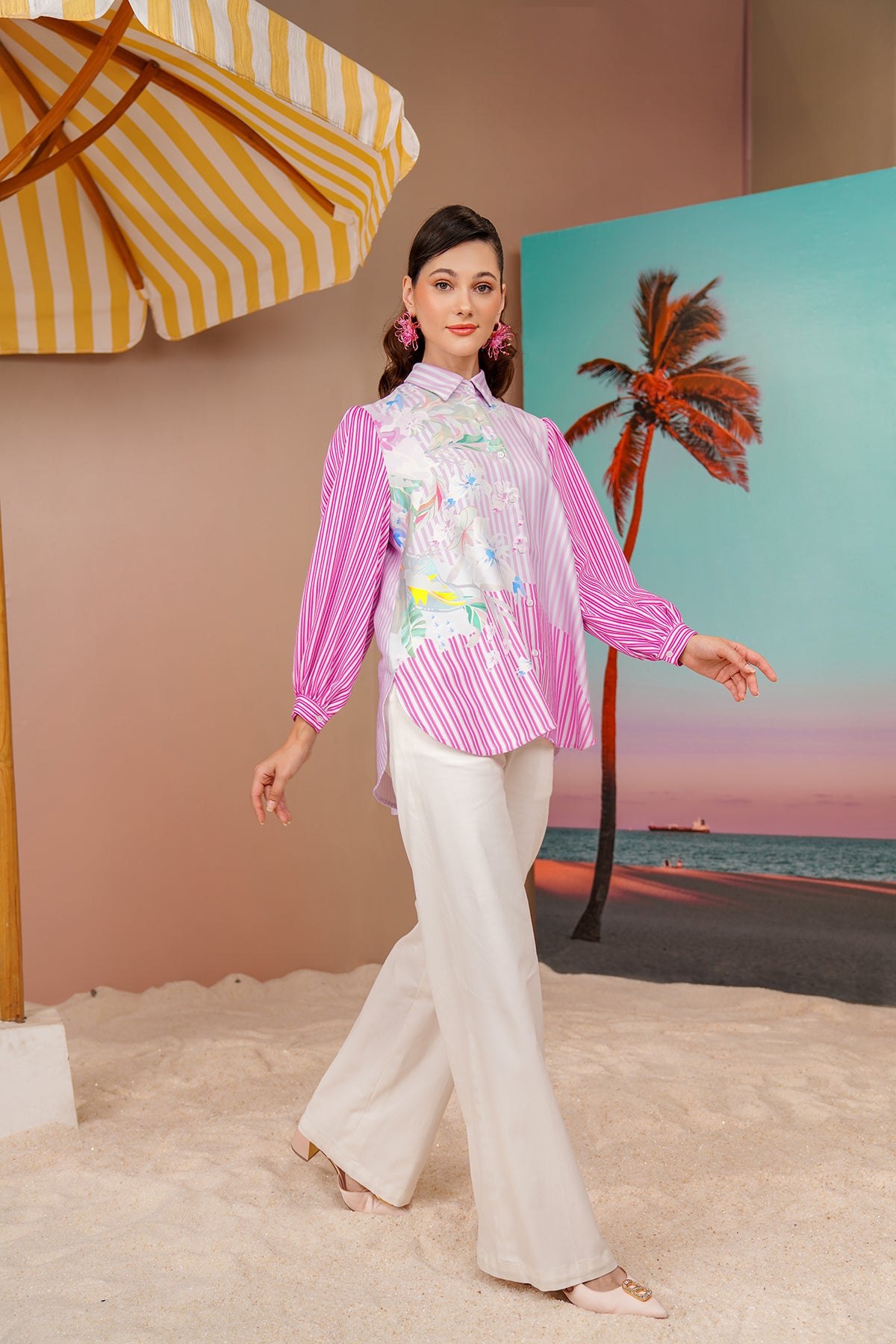 Buttonscarves X Jovian Paradiso Priscilla Blouse In White Pink