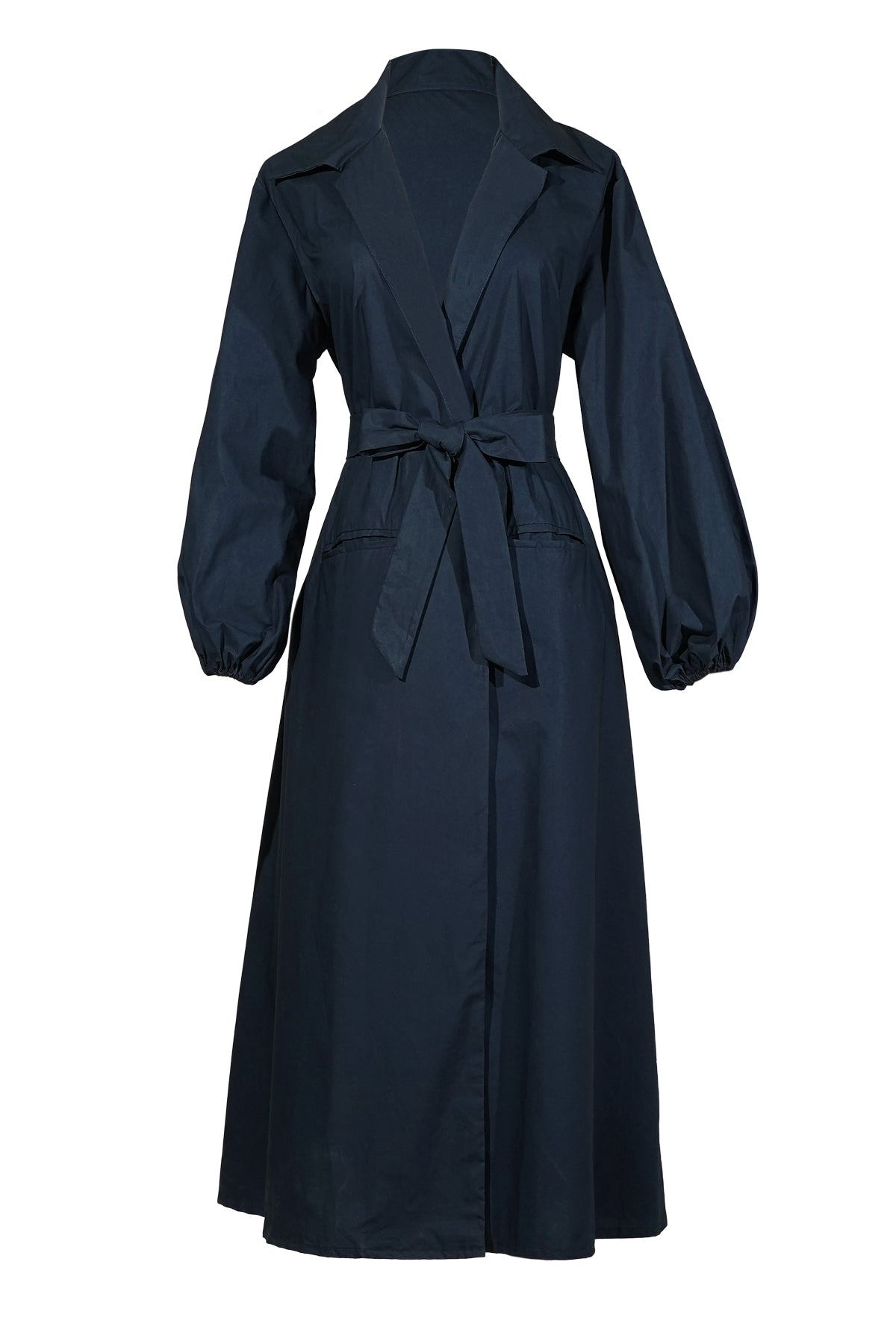 Tifany Long Outer with Belt - Navy – Buttonscarves