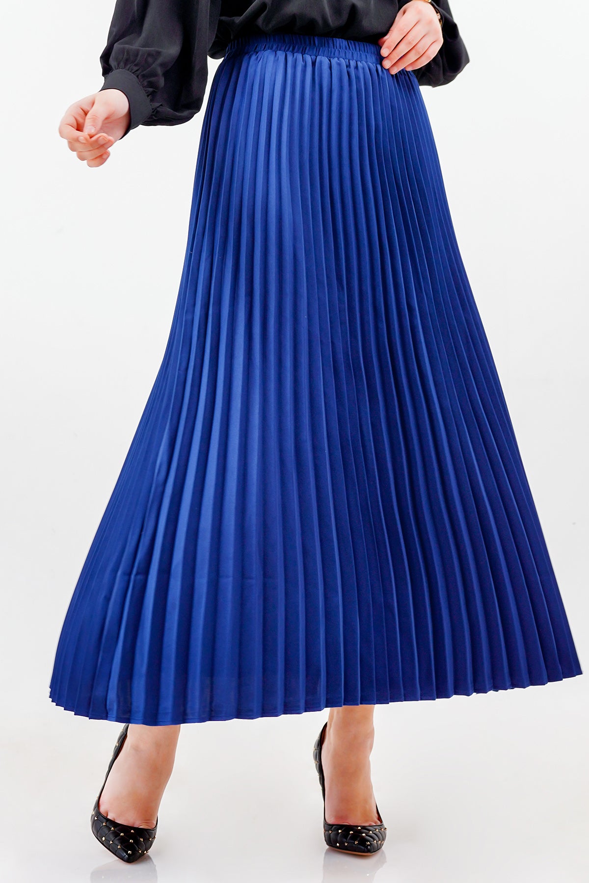 Satin Pleats Skirt - Royal Blue