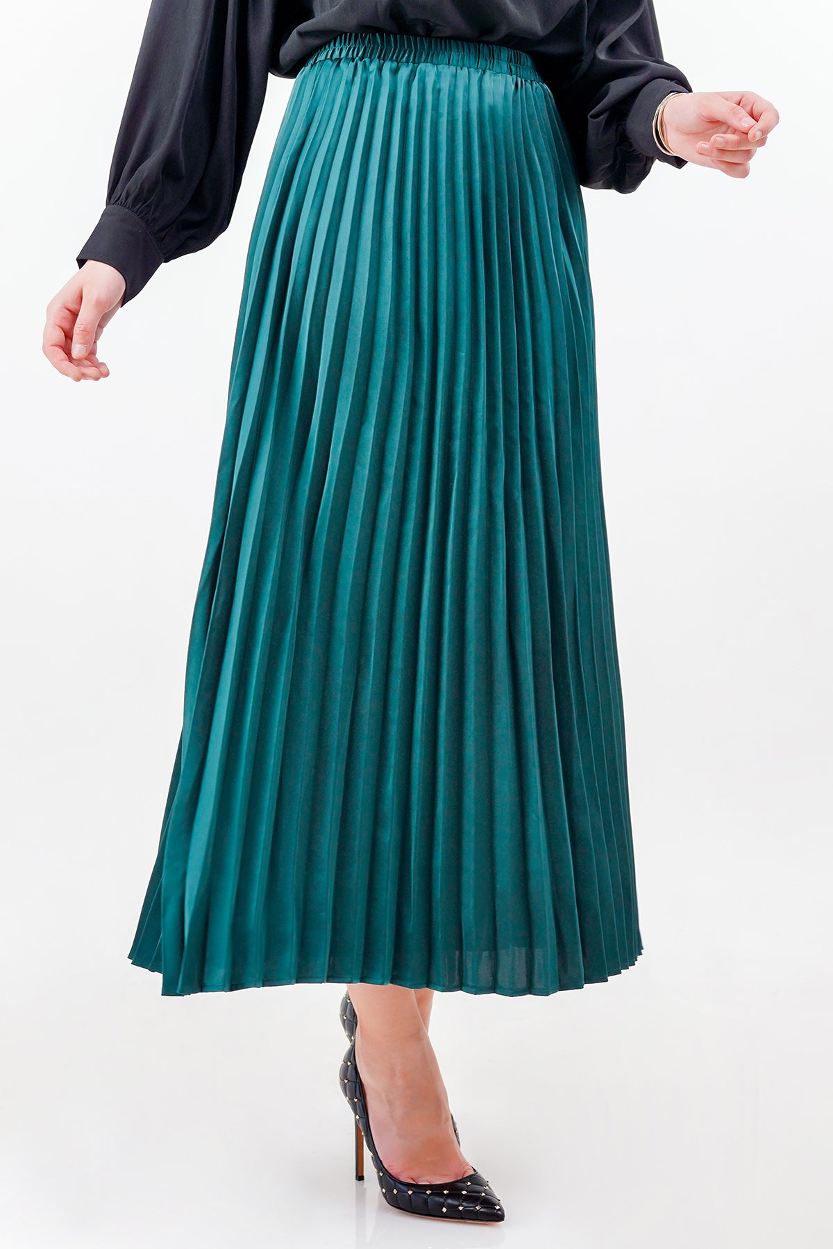 Satin Pleats Skirt - Fern