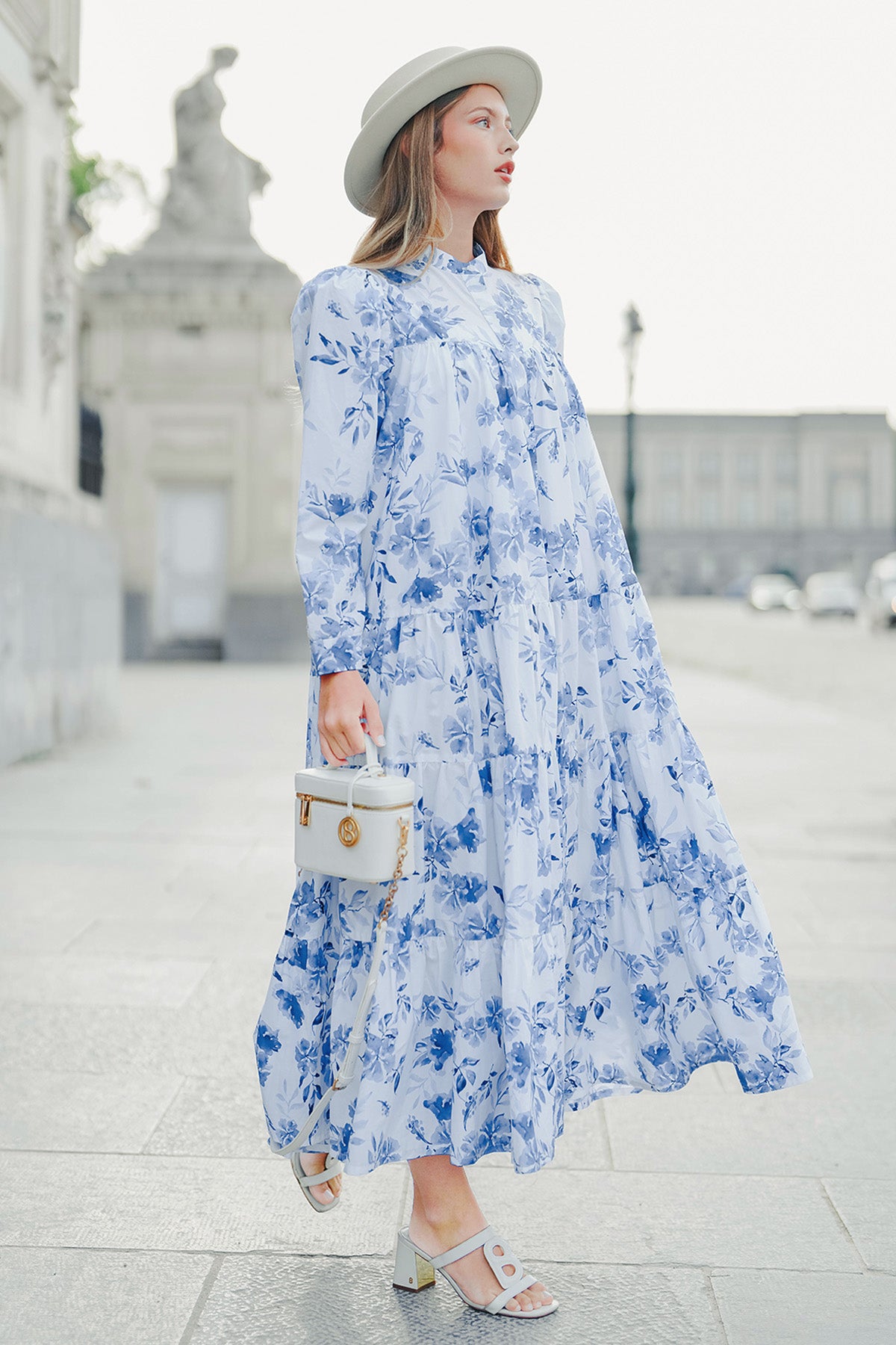 Into The Blue Tiered Maxi Cotton Dress - Blue Flower