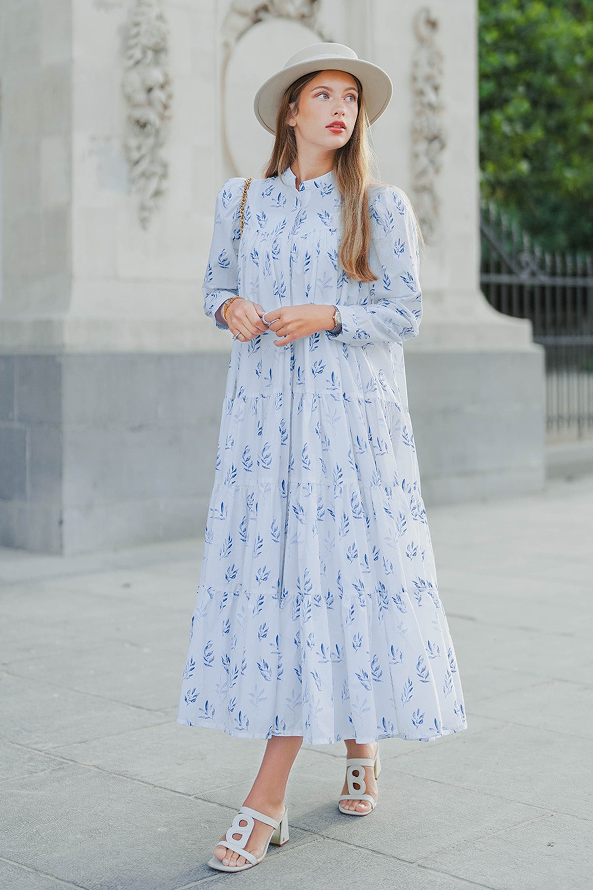 Into The Blue Tiered Maxi Cotton Dress - Blue Leaf