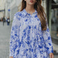 Into The Blue Tiered Satin Shirt - Blue Flower