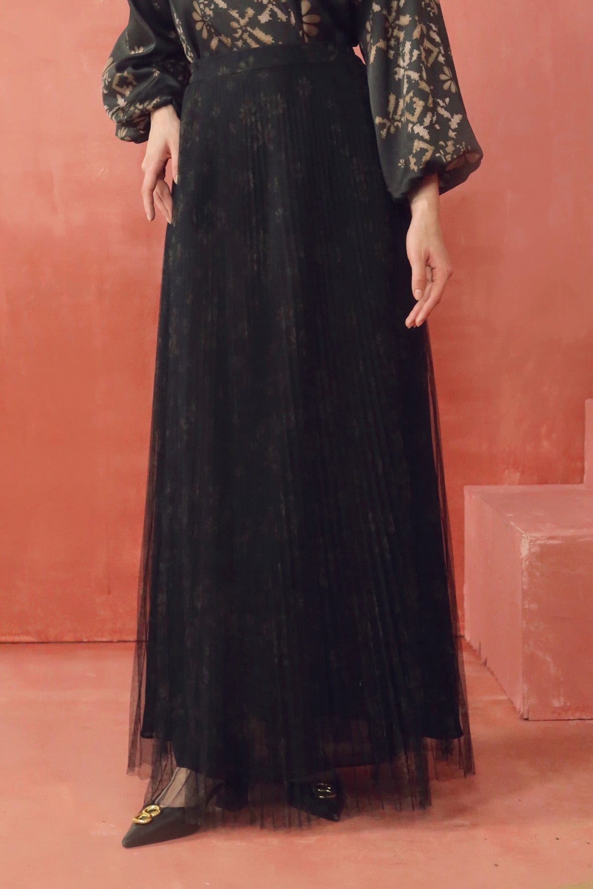 Khanum Tulle Pleated Skirt - Black