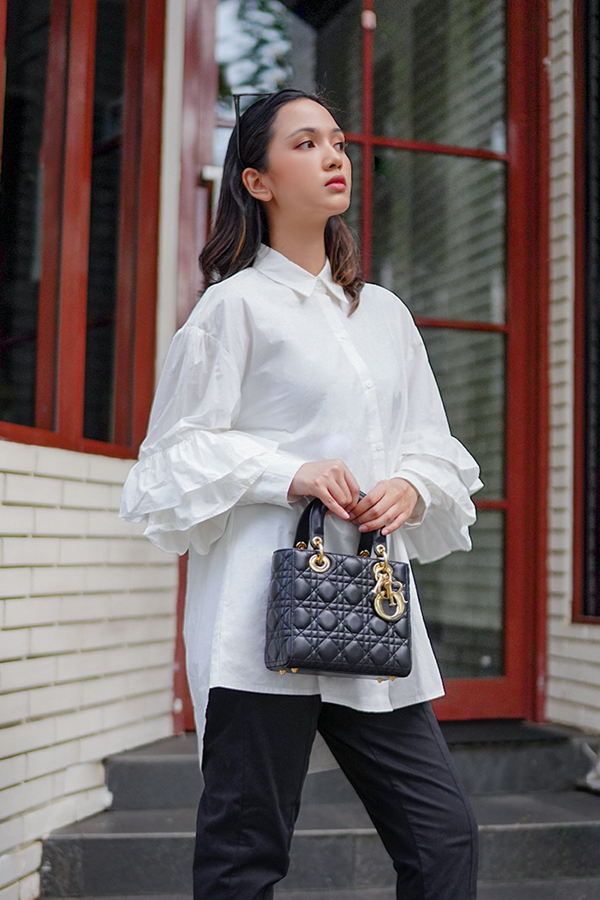 White Oversized Shirt with Layer Puff