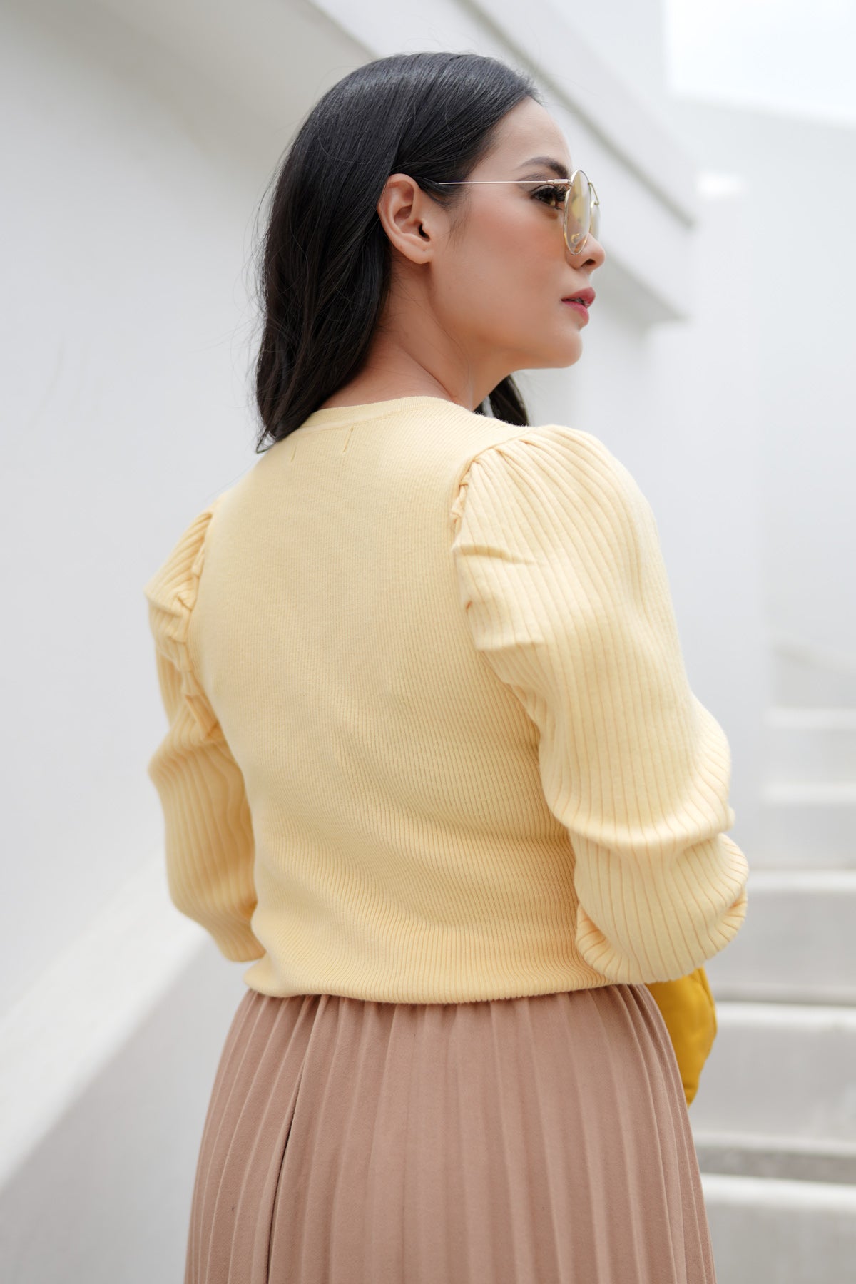 Yellow Puff Knit Top