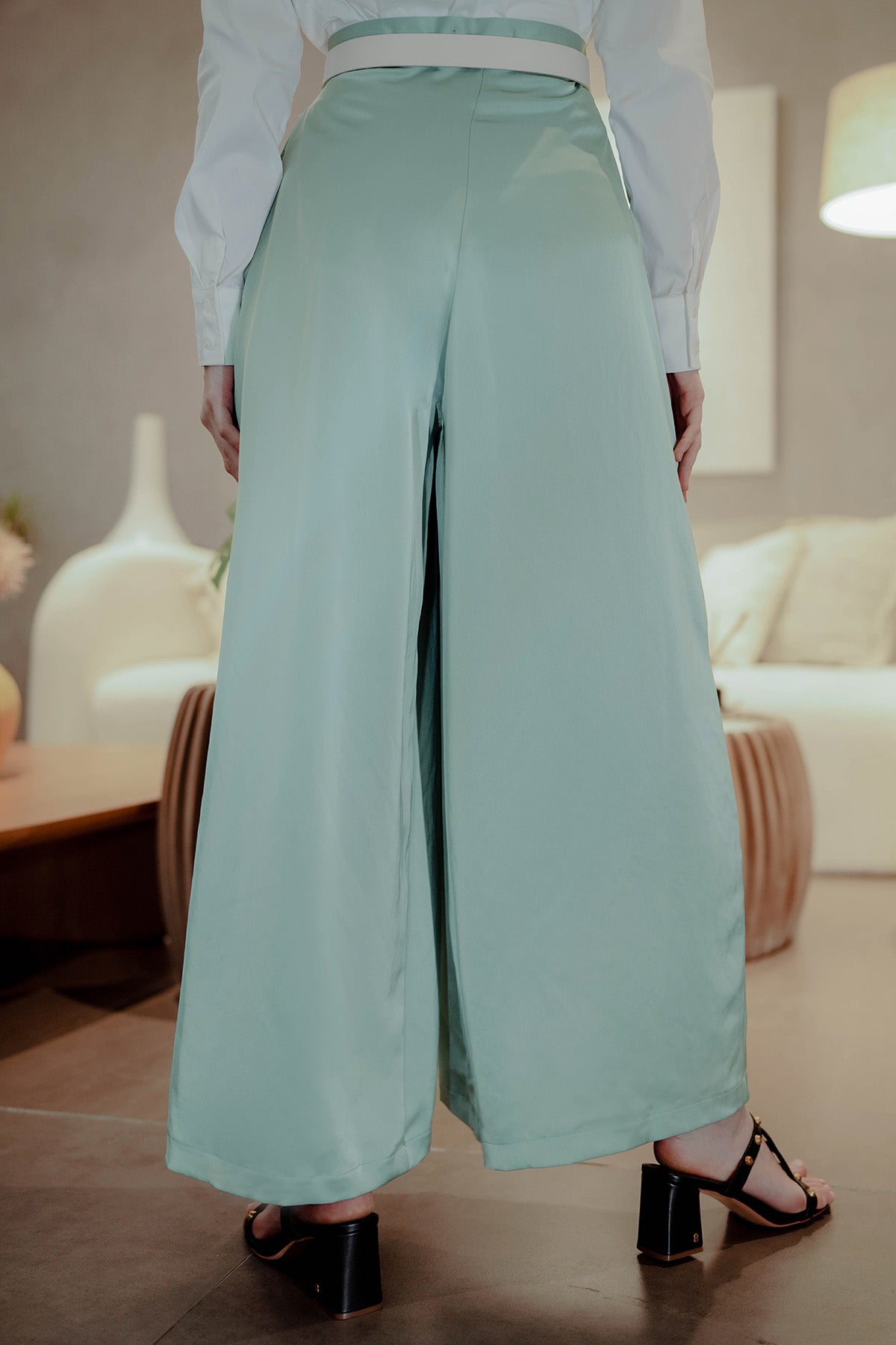 Culotte Sateen with Pleats Detailed - Blue