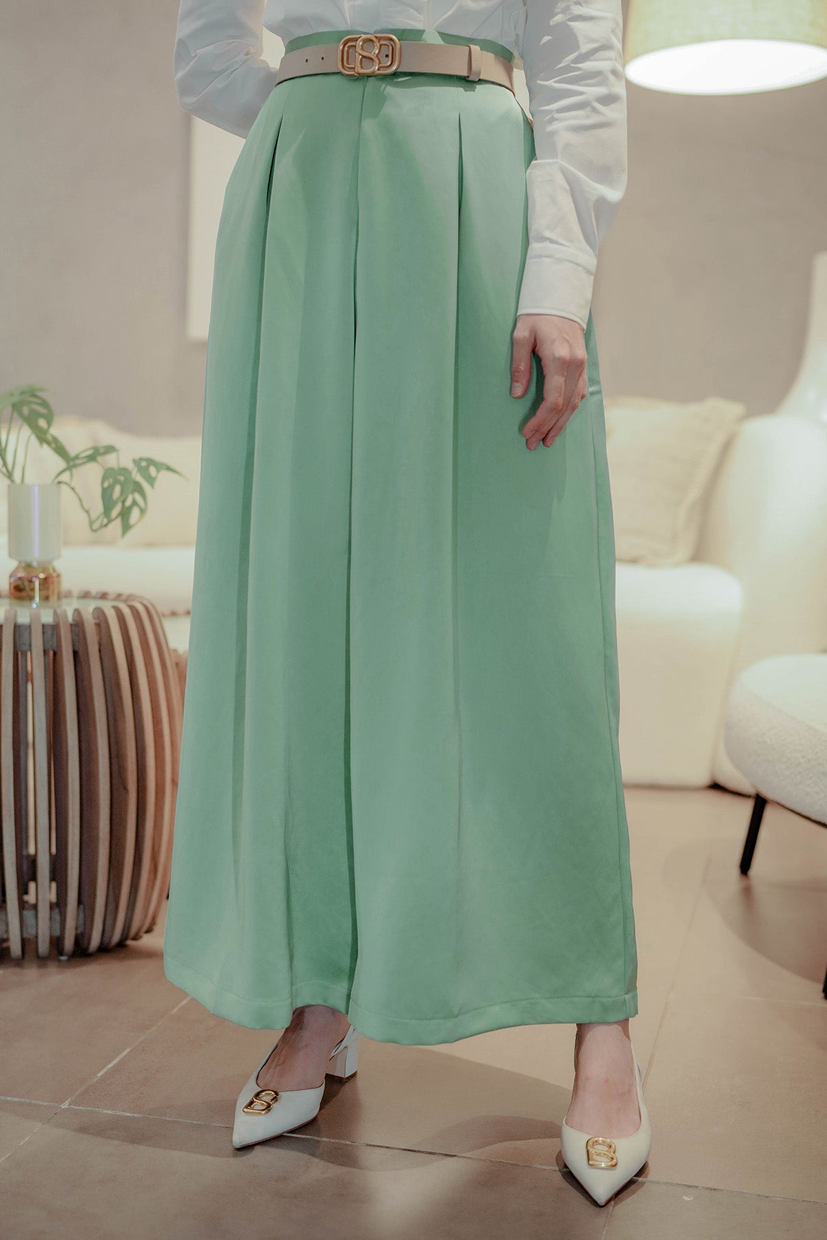 Culotte Sateen with Pleats Detailed - Sage