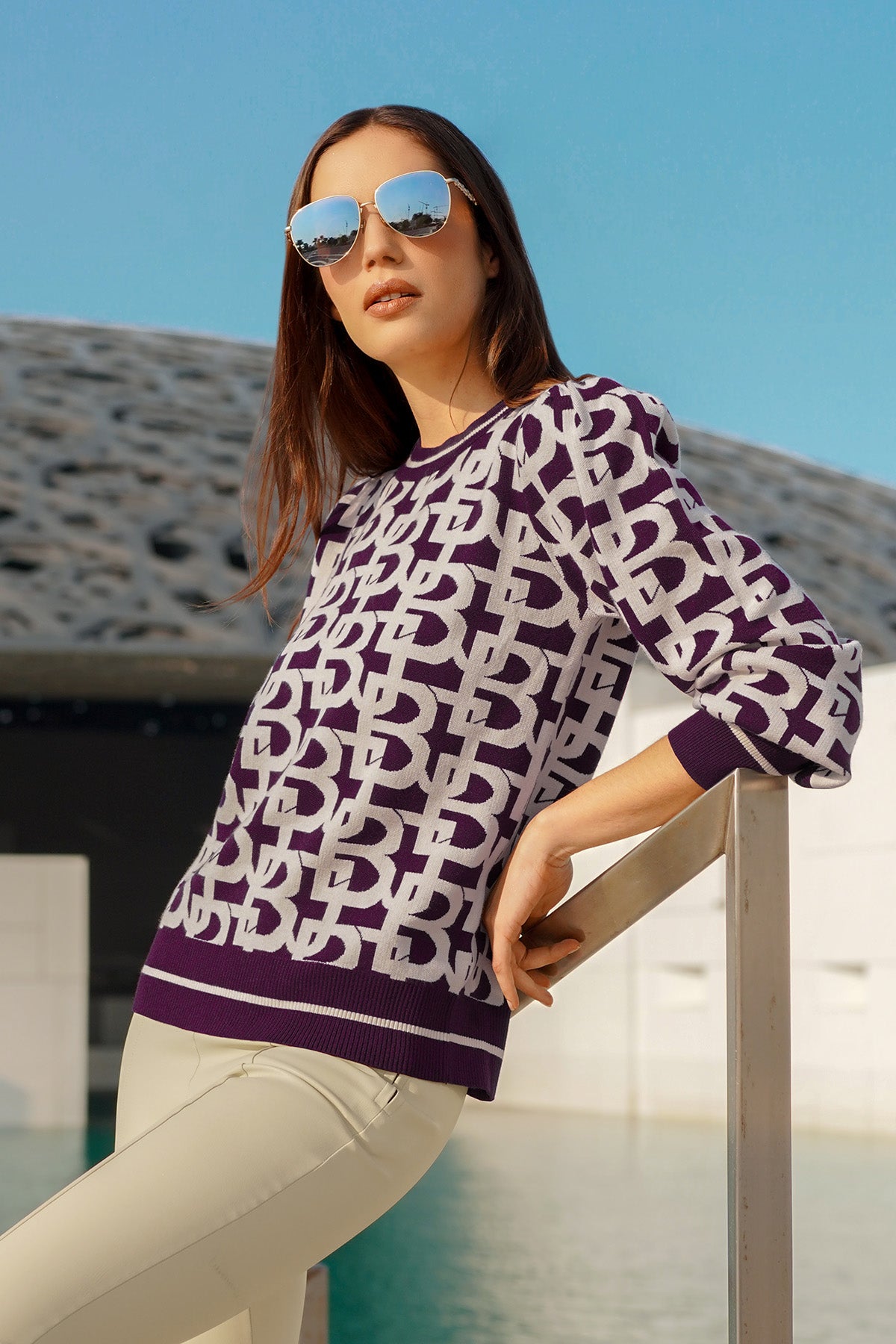 Monogram Puffy Sleeve Sweater - Burgundy