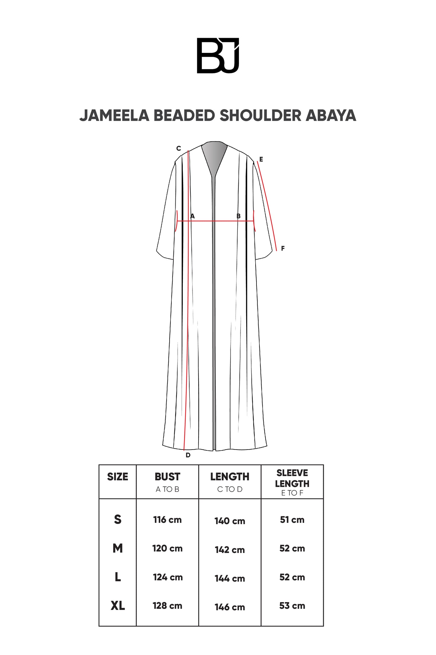 Jameela Beaded Shoulder Abaya - Black