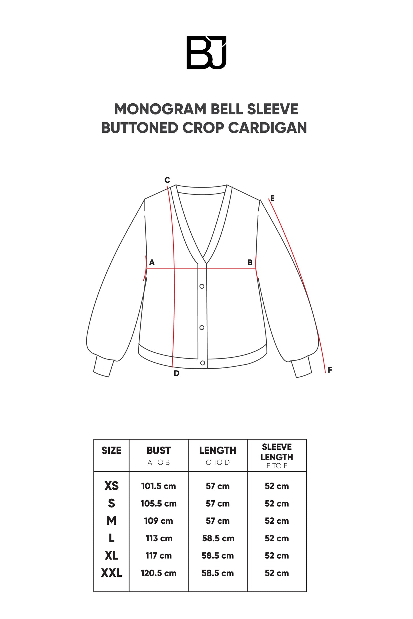 Monogram Bell Sleeve Buttoned Crop Cardigan - Burgundy