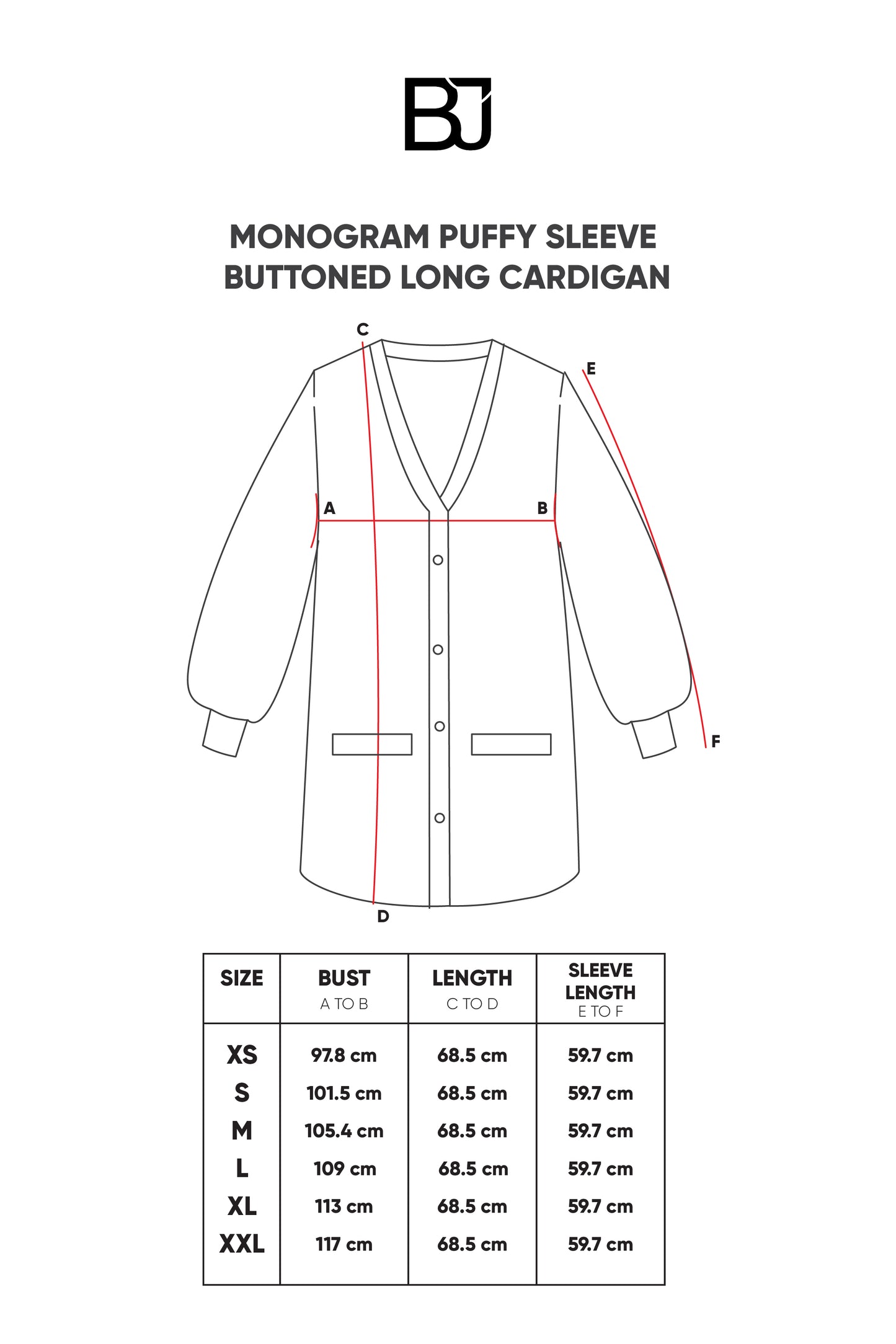 Monogram Puffy Sleeve Buttoned Long Cardigan - Oreo